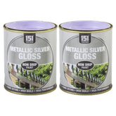 2X Metallic Silver Gloss Non-Drip Paint 300ml Tin Paint